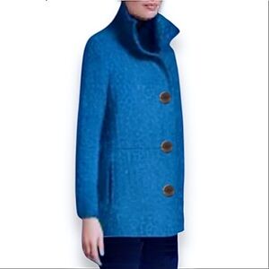 Lands’ End Boiled Wool Pea Coat Button Up Turquoise Blue Size 6